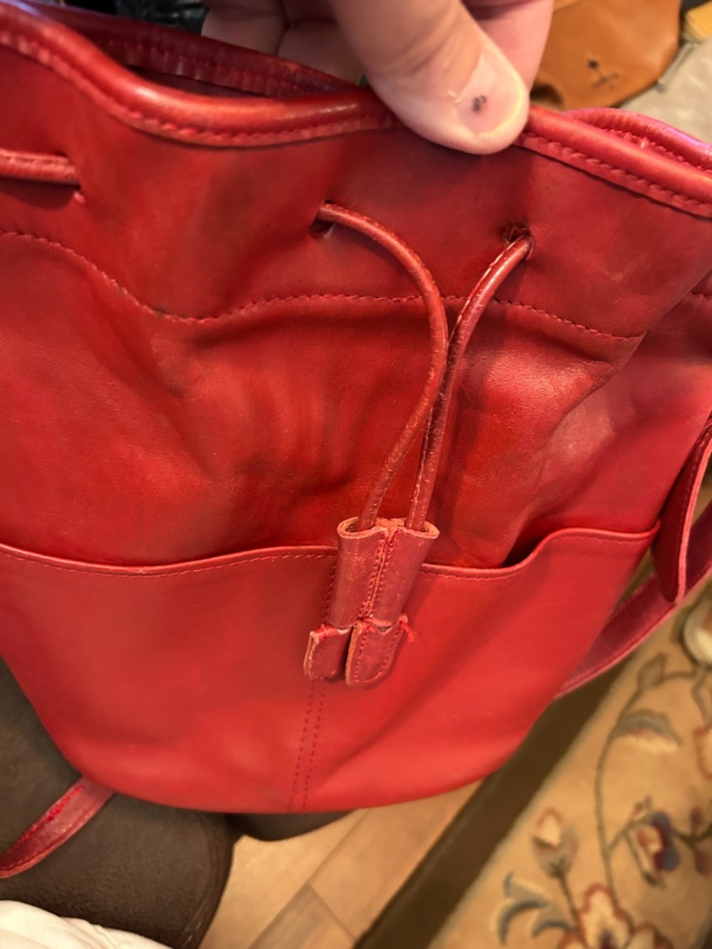 Coach Red Leather Drawstring Crossbody Bucket Bag - Picture 9 of 9